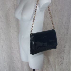 Vintage Markay Faux Black Patent Leather Handbag Purse Vegan